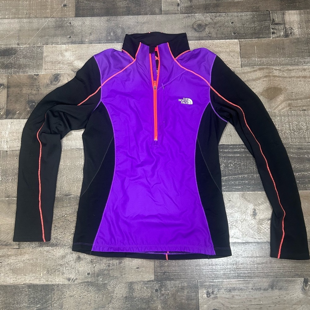 North Face Shirt Women Medium Purple Pink Black Quarter Zip Flash Dry Ladies Top